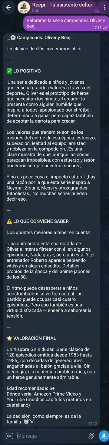 Conversación Reepi – valoración serie